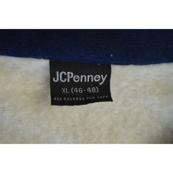 Vintage JCPenney Men's XL Sweater Cream & Navy 100% Acrylic Colorblock Design - Picture 4 of 6